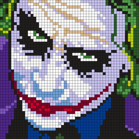 Heath Ledger As The Joker (Square) Perler Bead Pattern / Bead Sprite Joker Perler Beads Pattern, Joker Cross Stitch Pattern, Pixel Beads Pattern, Pixel Crochet Pattern Free, Perler Beads Batman, Joker Perler Beads, Joker Cross Stitch, Dark Pixel Art, Hard Pixel Art