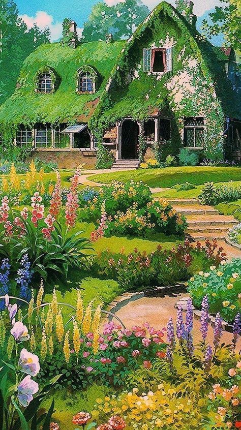 Family Garden, Studio Ghibli Background, Ghibli Artwork, Studio Ghibli Movies, Studio Ghibli Art, Lukisan Cat Air, Ghibli Art, Ghibli Movies, Green House