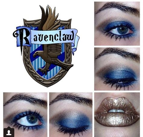 Ravenclaw makeup Raven Claw Makeup, Ravenclaw Eye Makeup, Ravenclaw Inspired Makeup, Diy Ravenclaw Costume, Harry Potter Makeup Looks Ravenclaw, Ravenclaw Makeup Looks, Harry Potter Makeup Looks Slytherin, Harry Potter Halloween Makeup, Harry Potter Makeup Looks