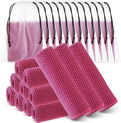 12 Pcs Cooling Towels for Face and Neck 12 x 40 Inch Workout Towels for Gym Fast Drying Hot Weather Gym Towels Sweat Rag Cold Cooling Cloth with 12 Bags for Athletes Sport Yoga Golf (Rose Red) Sweat Rag, Tennis Towel, Cooling Towels, Towel Workout, Gym Towel, Running Accessories, Sport Towel, Gym Accessories, Yoga Towel