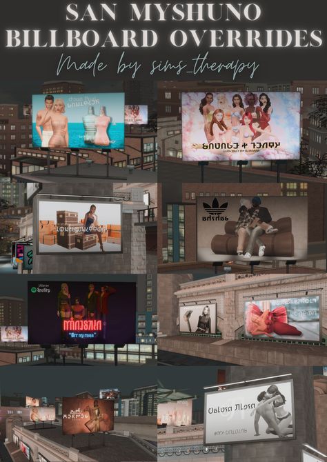 San Myshuno Billboard Overrides! | sims_therapy Sims 4 Billboard Override, Sims San Myshuno, Sims 4 Concert Stage, Sims 4 Stadium, Overrides Sims4, Sims 4 Los Angeles, Sims 4 Billboard Cc, San Myshuno Builds, San Myshuno Sims 4