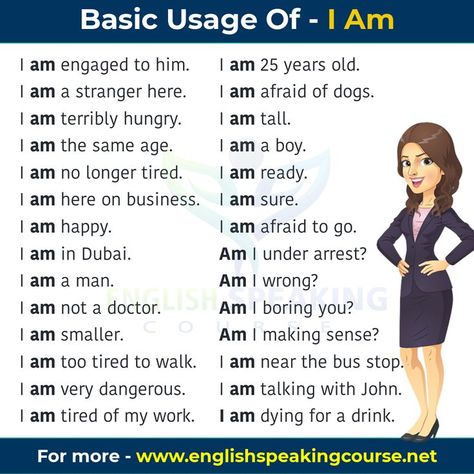 Basic usage of Am in English | Daily use English Sentences | Spoken English Sentences for Beginners Daily Usage English Sentence, Spiking English, Basic English Grammar Book, Afreen Khan, Simple English Sentences, Plural Noun, English Conversation Learning, English Speaking Course, English Sentence