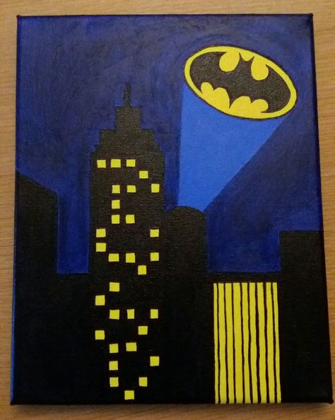 Batman Hoco Poster, Batman Paintings On Canvas, Batman Senior Parking Spot, Batman Parking Spot Painting, Batman Logo Painting, Dc Painting Ideas, Batman Parking Spot, Batman Easy Painting, Superhero Painting Canvas Easy