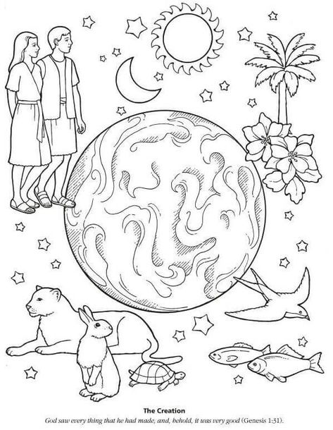 Gods Creation Sunday School Colouring Pages Earth Coloring Pages, Creation Coloring Pages, 7 Days Of Creation, Lds Coloring Pages, Creation Bible, Caim E Abel, Sunday School Coloring Pages, Days Of Creation, School Coloring Pages