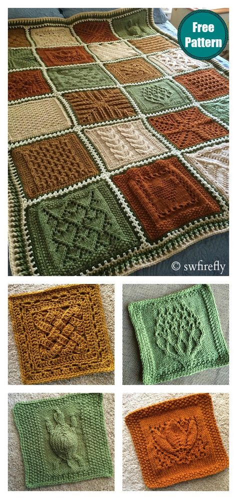 Sampler Afghan Blanket Free Knitting Pattern Afghan Patterns, Motifs Afghans, Sampler Afghan, Knitting Squares, Easy Knitting Projects, Knitted Afghans, Vogue Knitting, Afghan Blanket, Blanket Knitting Patterns