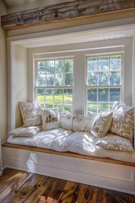 59 Best Reading Nook Ideas: Cozy and Comfortable Spaces for Book Lovers 232 Custom Window Seat With Storage, Chair In Window, Window Seat Daybed, Under The Window Bench, Window Lounge Seating, How To Decorate A Window Seat, Cozy Reading Nook Window, Cute Window Seat Ideas, Reading Bench Window