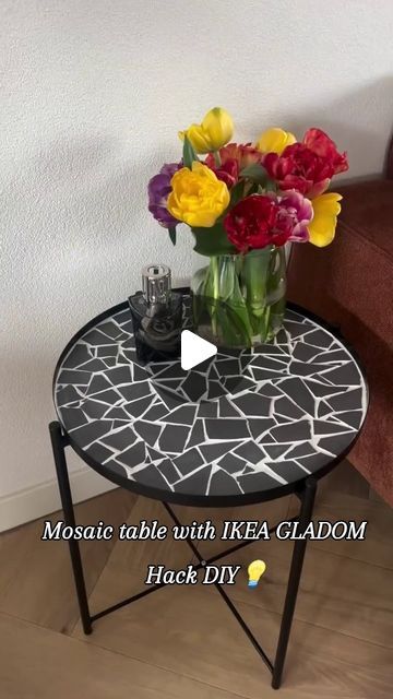 Ikea Gladom Hack, Gladom Ikea Hack, Ikea Small Table, Ikea Gladom, Ikea Hacks Ideas, Leftover Tile, Ikea Ideas, Ikea Hack Ideas, Diy Ikea