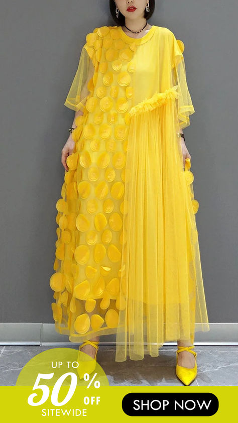 10% off first order Free shipping on orders over $100 Patchwork, Tulle Long Dress, Lace Plus Size, Dresses Spring, Y2k Clothes, Spring Fabric, Comfortable Room, Yellow Lace, Linen Maxi Dress