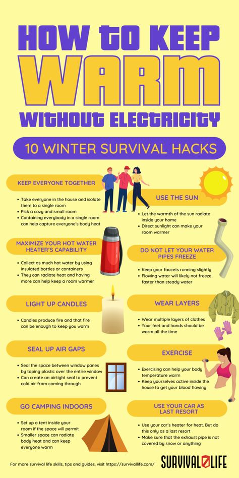 How To Survive Winter, Surviving Without Electricity, Winter Tips Life Hacks, Winter Hacks Cold Weather Home, Keeping Warm Without Electricity, Winter Weather Preparedness, How To Survive Without Electricity, Keeping Warm In Winter, How To Keep Warm In Winter