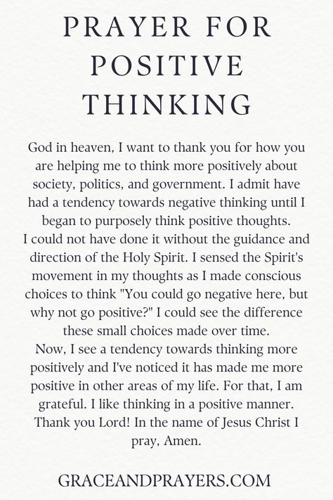 Searching for a prayer to have positive thinking? Need to pray for good thoughts? We'll share 6 powerful prayers that can help. Prayer For Positive Thoughts, How To Have Positive Thoughts, Prayer For Positive Outcome, Prayer For Negative Thoughts, Prayers For Positivity, Prayers For Positive Thinking, Prayer For Positivity, Prayer Against Bad Thoughts, How To Think Positive Thoughts