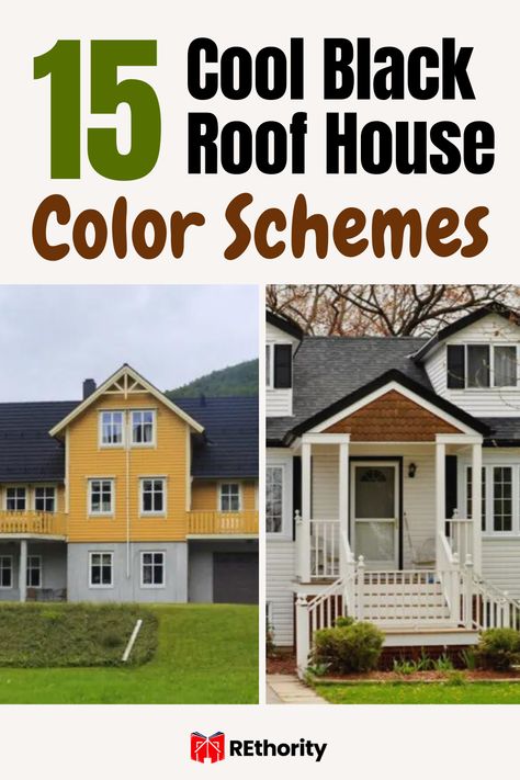 If you're looking for a unique style for your home, you'll love these 15 cool black roof house color schemes! Whether you're aiming for a modern look or a timeless classic, these color combinations are sure to make your house stand out from the crowd and give it the perfect finishing touch. From contemporary to traditional and everything in between, the options are endless. Ready to find the perfect look for your home? Keep reading to explore our favorite black roof house color schemes! Black Roofs Color Schemes, Black Roof Beige House, Outdoor House Color Schemes, Black Roof House Exterior Colors, Houses With Black Metal Roofs, Exterior House Colors Black Roof, Brick House Black Roof, Black Shingles Roof Exterior Colors, Black Roof House Colors Exterior Paint