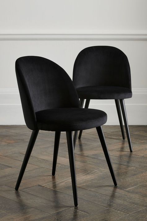 Dimensions: H81 x W49 x D52 cm.Additional information: All of our Zola Chairs come with legs as shown, however if they're not the right colour for you we sell the legs seperately as well for an easy way to update your look. Black Dining Table Chairs, Velvet Dining Room Chairs, Black Velvet Chair, Fabric Dining Room, Black Leather Dining Chairs, Dinning Room Chairs, Black Dining Room Chairs, Coffee Room, Industrial Dining Chairs
