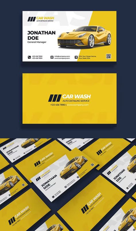 Car Visiting Card Design, Business Card Car Service, Automotive Business Cards, Car Wash Business Cards, Detailing Business Cards, Car Wash Design, Car Wash Company, Car Business Card, Business Card Graphic