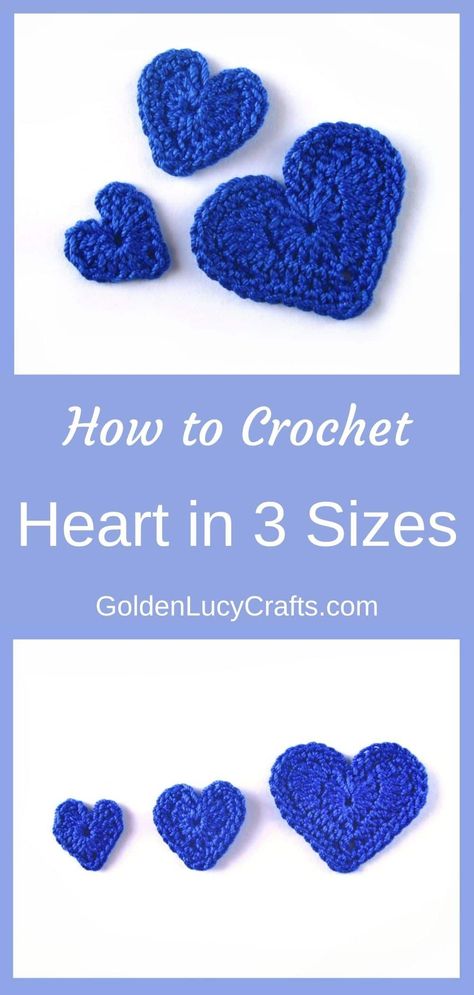 Crochet Heart Applique, Free Heart Crochet Pattern, Crocheted Hearts, Hearts Crochet, Crochet Appliqué, Crochet Valentine Patterns, Crochet Applique Patterns Free, Heart Craft, Crochet Appliques