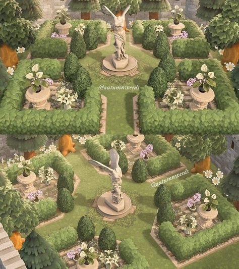 Garden Acnh, Animal Crossing Cafe, Cottagecore Animals, Cottagecore Ideas, Cottagecore Animal Crossing, Acnh Cottagecore, Statue Garden, Animal Crossing 3ds, Animals Crossing