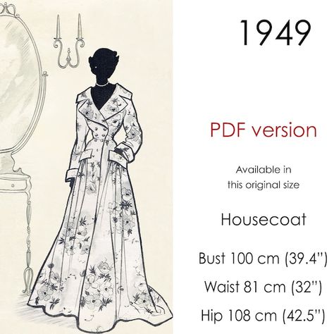 SlowMadeInGermany - Etsy Australia Couture, Peignoir Sewing Pattern, Vintage House Coat, Kimono Robe Sewing Pattern Free, Bilbo Baggins Patchwork Robe, Robe Patterns Womens, Free Robe Pattern, House Robe Pattern, Dressing Gown Pattern Free