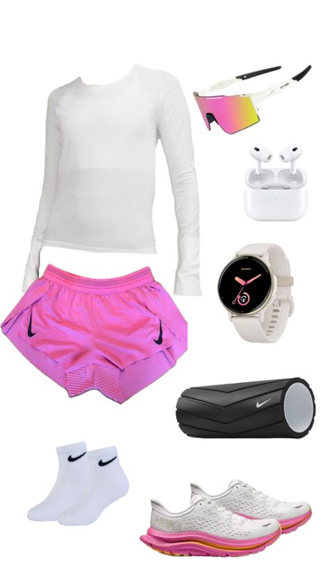 Hoka Nike aeroswift foam sunglasses AirPods garmin watch lululemon white top running aesthetic gym Running Inspo, Nike Aeroswift, Running Aesthetic, Gymwear Outfits, Aesthetic Gym, Soccer Boots, Nikes Girl, + Core + Aesthetic, Workout Aesthetic