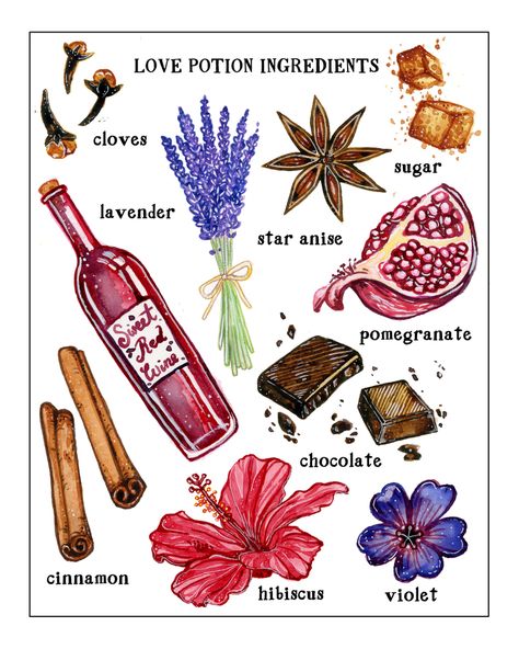 Hessen, Love Potion Ingredients, Love Spell Ingredients, Witch Ingredients, Potions Ingredients, Potion Ingredients, Love Potions, Wicca Recipes, Potions Recipes