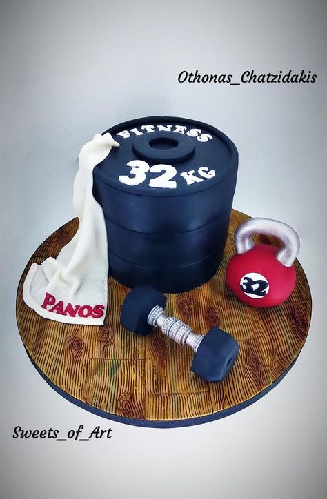 Gym Cake by Othonas Chatzidakis 18th Birthday Cake For Guys, Crossfit Cake, Pink Princess Cakes, Cake For His Birthday, Crazy Cake Recipes, Gymnastics Cakes, Fitness Cake, Gym Cake, Jake Cake