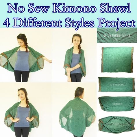 No Sew Kimono Shawl 4 Different Styles Project Homesteading  - The Homestead Survival .Com No Sew Kimono, Sew Kimono, Diy Shawl, Kimono Diy, Convertible Clothing, Diy Kimono, Diy Fashion Projects, Diy Fashion Trends, Diy Scarf