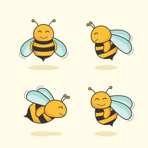 Cute bee cartoon animal bee set Premium Vector | Premium Vector #Freepik #vector #cartoon #animal #cute #bee Bee Cartoon Cute, Cute Bee Illustration, Cute Bee Cartoon, Bees Cartoon, Bumble Bee Cartoon, Animated Bee, Bee Cartoon, Bee Cute, Illustration Blume