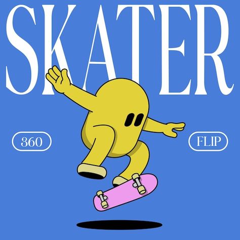 Cute Skateboard Designs, Illustration Character Design Simple, Skateboarding Graphic Design, Skateboard Graffiti Art, Retro Aesthetic Design, Skate Art Illustration, Skateboarder Illustration, Skate Branding, Skater Graphics
