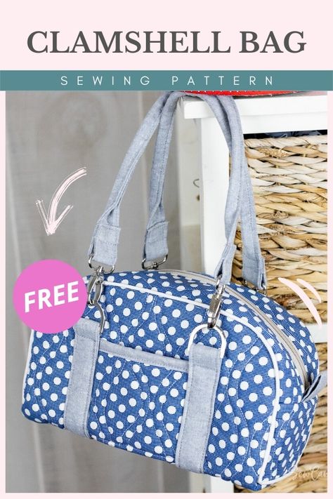 Clamshell Bag FREE sewing pattern - Sew Modern Bags Couture, Duffel Bag Pattern, Weekender Bag Pattern, Bag Free Sewing Pattern, Sewing Handbag, Handbag Sewing Patterns, Diy Sac, Diy Bags Patterns, Bag Pattern Free