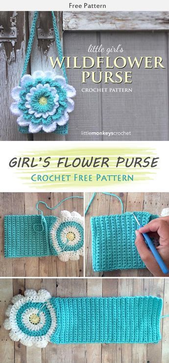 Free Crochet Pattern For Childs Purse, Quick Crochet Purse Free Pattern, Crochet Flower Purse Pattern, Toddler Crochet Purse Free Pattern, Crochet Girls Purse Free Pattern, Flower Purse Crochet, Crochet Flower Purse Free Pattern, Crochet Kids Bags Free Patterns, Crochet Gifts For Kids Free Pattern