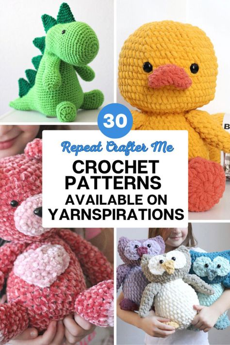 Repeat Crafter Me Patterns on Yarnspirations.com Amigurumi Patterns, Repeat Crafter Me Repeatcrafterme.com, Crochet Critters, Crochet Stuffies, Crochet Doll Clothes Patterns, Micro Crochet, Repeat Crafter Me, Crochet Doll Clothes, Clothes Patterns