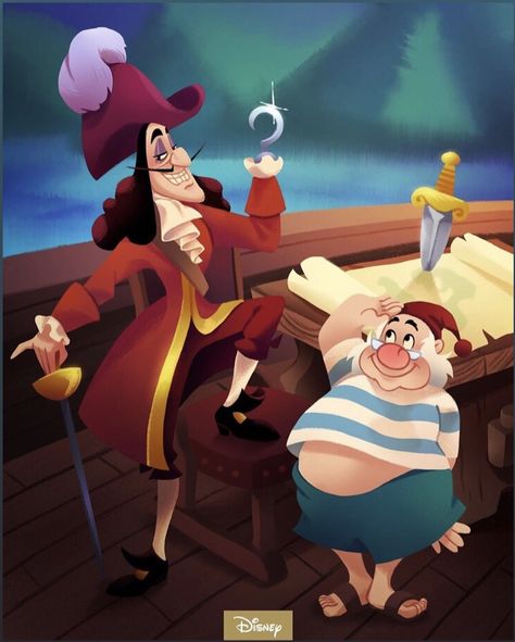 Captain Hook and Smee Captain Hook Disney, Captain Hook Peter Pan, Mr Smee, Disney Love Stories, Peter Pan Art, Pirate Island, Peter Pan And Tinkerbell, Princess Drawings, Disney Villians