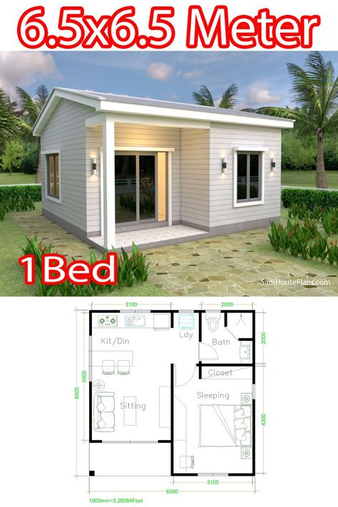 Small House Plans 21x21 Feet 6.5x6.5m One Bedroom | Small house layout, Small house plans, Small house blueprints One Bedroom Plans Layout, Very Small House Plans, Simple One Bedroom House Plans, A Room Self Contain Plan, Tiny One Bedroom House Plans, Small One Bedroom House Plans Modern, Simple Two Bedroom House Plans Modern, 5m X 5m House Plan, One Bed House Plans