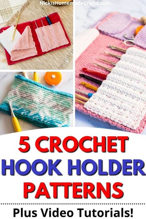 Crocheted Crochet Hook Holder, Crocheted Hook Holder, Hook Storage Ideas, Crochet Bag Pouch, Crochet Hook Holder Pattern, Crochet Hook Case Free Pattern, Crochet Hook Pouch, Crochet Hooks Case, Small Crochet Bag
