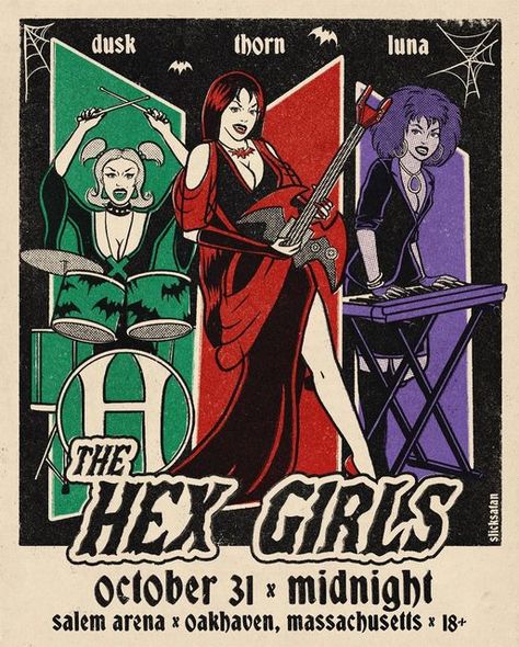 Halloween Art Design, 80s Spooky Aesthetic, Scooby Doo Print, Scooby Doo Hex Girls Art, Scooby Doo Posters, Scooby Doo And The Witch's Ghost, Halloween Posters Vintage, Scooby Doo Hex Girls Aesthetic, Hex Girls Icon