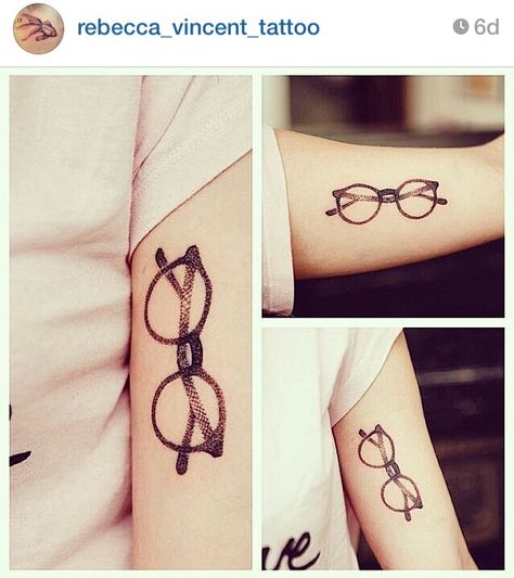 Glasses tattoo by Rebecca Vincent Baka Tattoo, Eyeglasses Tattoo, Rebecca Vincent, Moon Star Tattoo, Glasses Tattoo, Nail Piercing, Retro Eyeglasses, Cool Tats, Meaningful Art