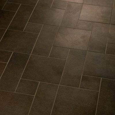 Brown Tile Bathroom, Flagstone Tile, Brown Tile Floor, Stone Look Wall, Brown Tile, Leather Granite, Brown Tiles, Dark Tile, Dark Floors