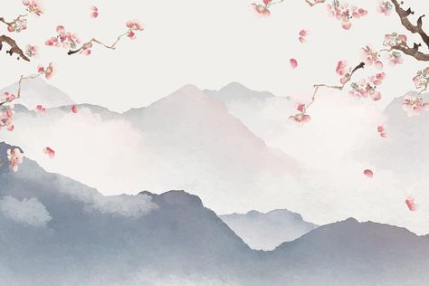 Pastel, Mountain Background Illustration, Pastel Wallpaper Landscape, Japanese Background Landscape, Japanese Background Aesthetic, Japanese Aesthetic Background, Pastel Background Landscape, Simple Background Landscape, Floral Background Landscape