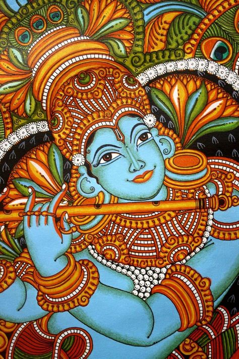 Lord Krishna Amigurumi Patterns, Mural Art Design, Mural Paintings, Kalamkari Painting, Kerala Mural Painting, Tropical Painting, Nose Drawing, Ancient Paintings, Indian Painting