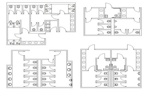 Different sanitary public toilet structure 2d view layout file, wall detail, door detail, vent detail, flush tank detail, sink detail, tap detail, top elevation detail, sitting and standing toilet detail, etc. Public Toilet Plan, Restroom Architecture, Public Restroom Design, Toilet Plan, Bathroom Layout Plans, Bathroom Design Plans, Cad Blocks Free, Toilette Design, Wc Design