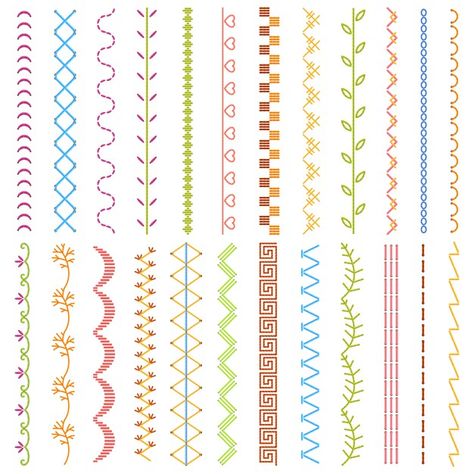 Couture, Sewing Machine Embroidery Patterns, Simple Embroidery Border Designs, Linear Embroidery Designs, Border Stitches Embroidery, Embroidery Borders Designs, Border Design Embroidery, Machine Embroidery Stitches, Embroidery Border Designs