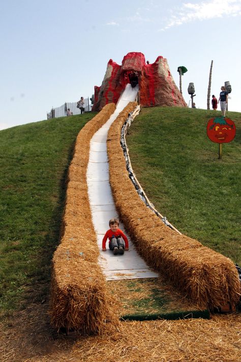 Cox Farms Volcano Slide  Do you love Fall Festivals as much as we do? From September until November there are so many wonderful festivals in the DC area. Cox Farms is a favorite!  #PackMoreIntoLife #FallFestivals #FamilyFun #October #Pumpkin Town Halloween Festival, Town Fall Festival Ideas, Fall Farm Festival, Pumpkin Patch Business Ideas, Pumpkin Festival Ideas, Agrotourism Ideas Farms, Agritourism Ideas Farms, Fall Fest Games, Fall Event Ideas