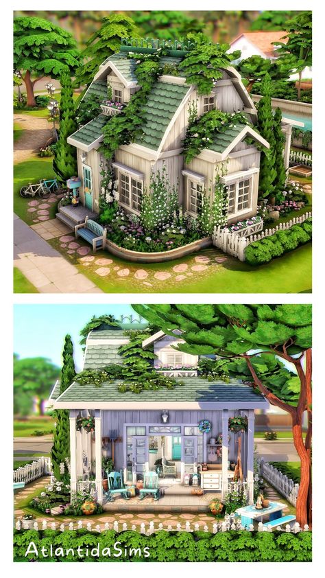 House Layouts Cottagecore, Sims 4 Cottage Tiny House, Cottage House Plans Sims 4, Sims 4 Beautiful Houses, Minecraft Cottages Small, Fairy Sims 4 House, Small Sims Cottage, Small Cottage House Sims 4, Sims 4 Small Floor Plans