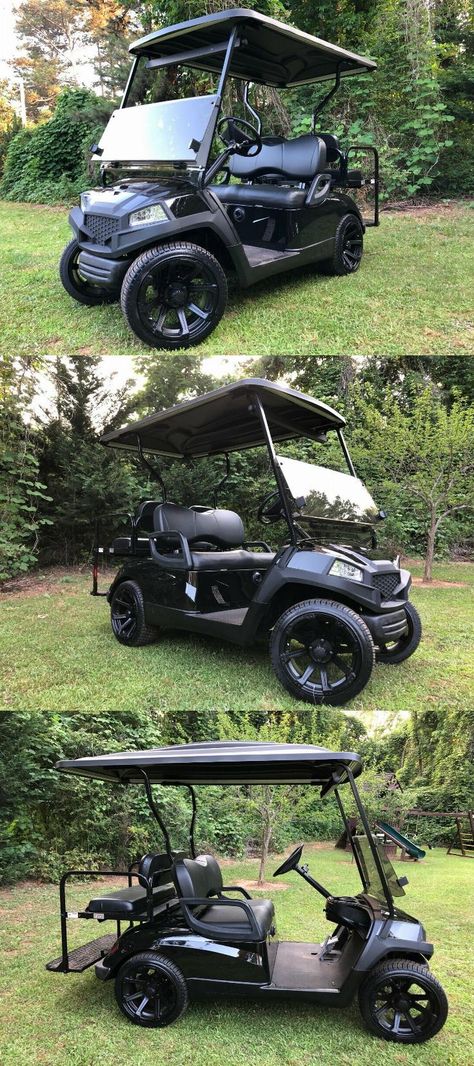 Cool Golf Carts Ideas, Cool Golf Carts, Custom Golf Carts Ideas, Golf Cart Ideas, Seasonal Campsite, Golf Cart Body Kits, Black Golf Cart, Golf Kart, Golf Cart Storage