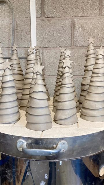 Sculpt • Style • Smile on Instagram: "It’s been all about Christmas trees today - not sure what I’d do without YouTube tutorials!! #pottery #potteryofinstagram #ceramicsofinstagram #sculpting #christmasiscoming #sculpture #christmaspottery #ceramics #madewithlove #Handmade #sculpturelove #shropshire #ceramicsculptures #uniquegifts #christmaspottery #handmadeceramics #ceramiclicious #potteryforall #instapottery #instaceramics #loveceramic #christmastime #handbuiltceramics #gifts #specialocca Clay Pottery Christmas Ideas, Handbuilding Pottery Ideas Christmas, Pottery Ideas For Christmas Gifts, Handmade Ceramic Christmas Trees, Hand Built Pottery Snowmen, Pottery Christmas Trees Ideas, Pottery Ideas For Christmas, Hand Built Pottery Christmas Trees, Christmas Clay Sculptures