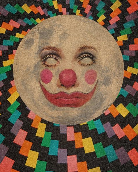 Vinyl Record Crafts, Vintage Collage Art, Retro Collage, Clown Paintings, Back Piece Tattoo, Cute Clown, Vintage Clown, Art Competitions, Vintage Collage