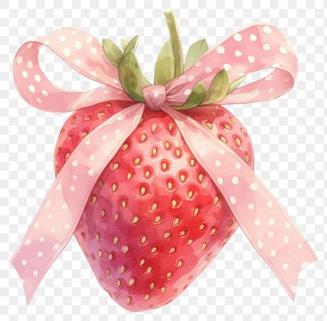 Strawberry Pink Aesthetic, Pink Aesthetic Strawberry, Pink Strawberry Aesthetic, Coquette Watercolor, Strawberry Coquette, Coquette Strawberry, Pink Elements, Strawberry Illustration, Strawberry Graphic