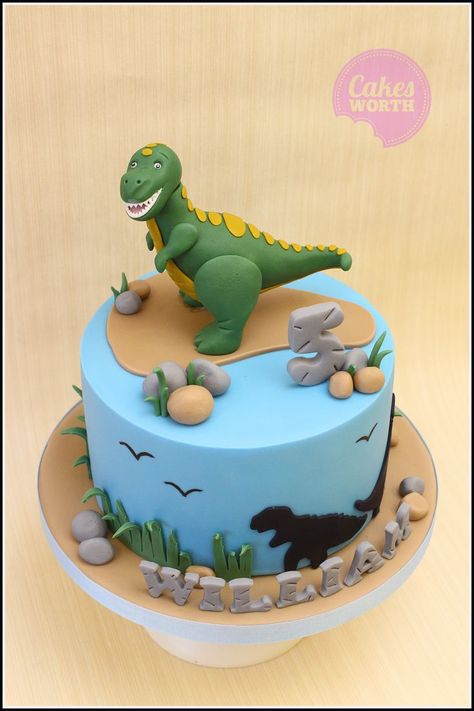 Dinosaur birthday cake with edible T Rex topper. x Dinosaur Cakes For Boys, Dinasour Birthday Cake, Dinasour Cake, Dino Birthday Cake, T Rex Cake, Dinosaur Birthday Cake, 5th Birthday Cake, Dino Cake, Dinosaur Cake Toppers