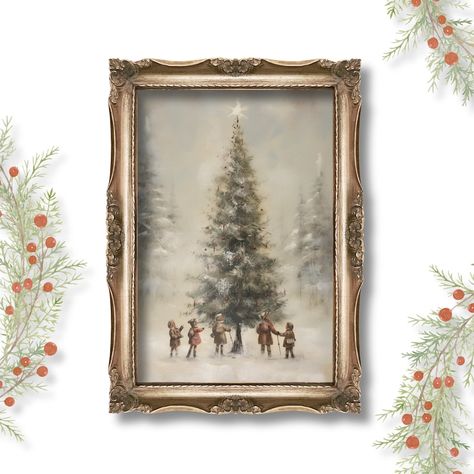 Christmas Tree Winter Room Decor, Snowy Aesthetic, Christmas Prints, Antique Oil Painting, Vintage Cottagecore Decor, Yule Wall Art - Etsy UK Snowy Aesthetic Christmas, Snowy Aesthetic, Winter Room Decor, Winter Room, Big Christmas Tree, Holiday Wall Art, Tree Winter, Painting Aesthetic, Vintage Cottagecore
