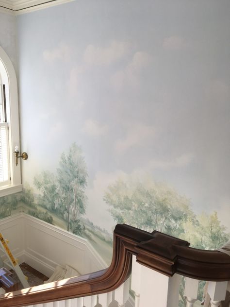 FAQ: Stairway Murals | Susan Harter Muralpapers Nature, Wallpaper Stairwell, Wallpaper Sign, Susan Harter, Stair Walls, Painted Staircases, Unique Murals, Stair Design, Mural Artist