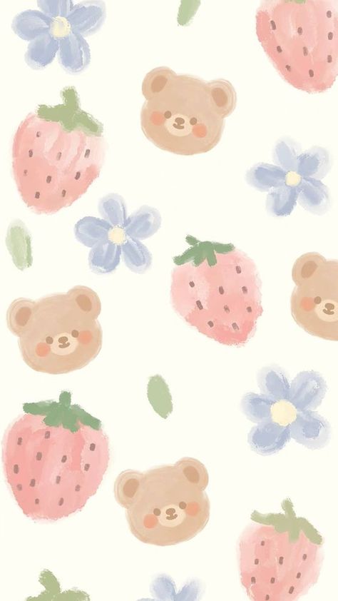 coquette aesthetic wallpaper: watercolor strawberries and bear Preppy Wallpaper Pastel, Cute Preppy Wallpapers Ipad, Ipad Air 5 Wallpaper Aesthetic, Pastel Pink And Blue Wallpaper, Teddy Bear Wallpaper Iphone Aesthetic, Athstetic Wallpaper, Iphone Wallpaper Backgrounds, Lukisan Comel, Söt Katt