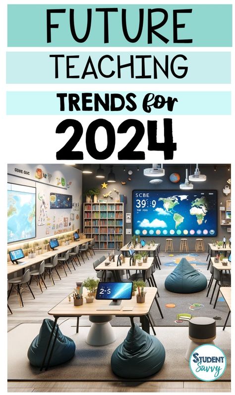 Future Teaching Trends 2024 in the Elementary Classroom – Student Savvy Classroom Themes 2024-2025, Classroom Technology Elementary, Dream Classroom Elementary, Departmentalized Classroom Elementary, Elementary School Library Design, Classroom Color Scheme Ideas, School Of The Future, Classroom Color Scheme, Elementary Classroom Themes
